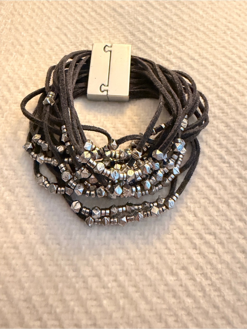 Multi-Strand Hematite Beaded Suede Bracelet